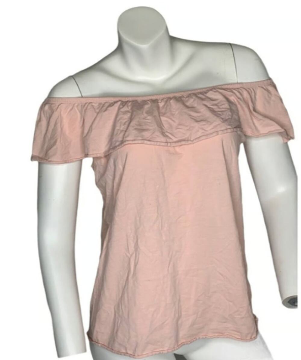 H&M Basic organic cotton light pink off the shoulder flounce top girls 14